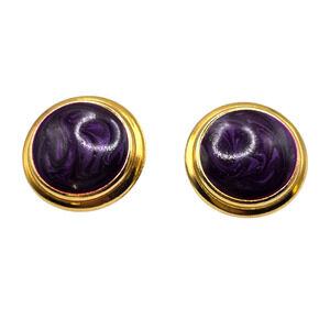 Earrings Purple Enamel Gold Tone Studs Round Domed Post Thin Metal SKU2394